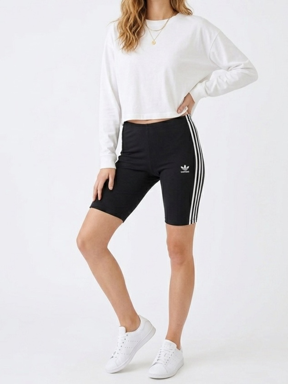 Adidas Highrise Black & White Biker Shorts White Side Stripes Size Extra Small